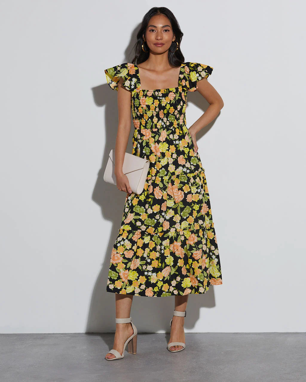 Full Of Grace Floral Tiered Midi Dress