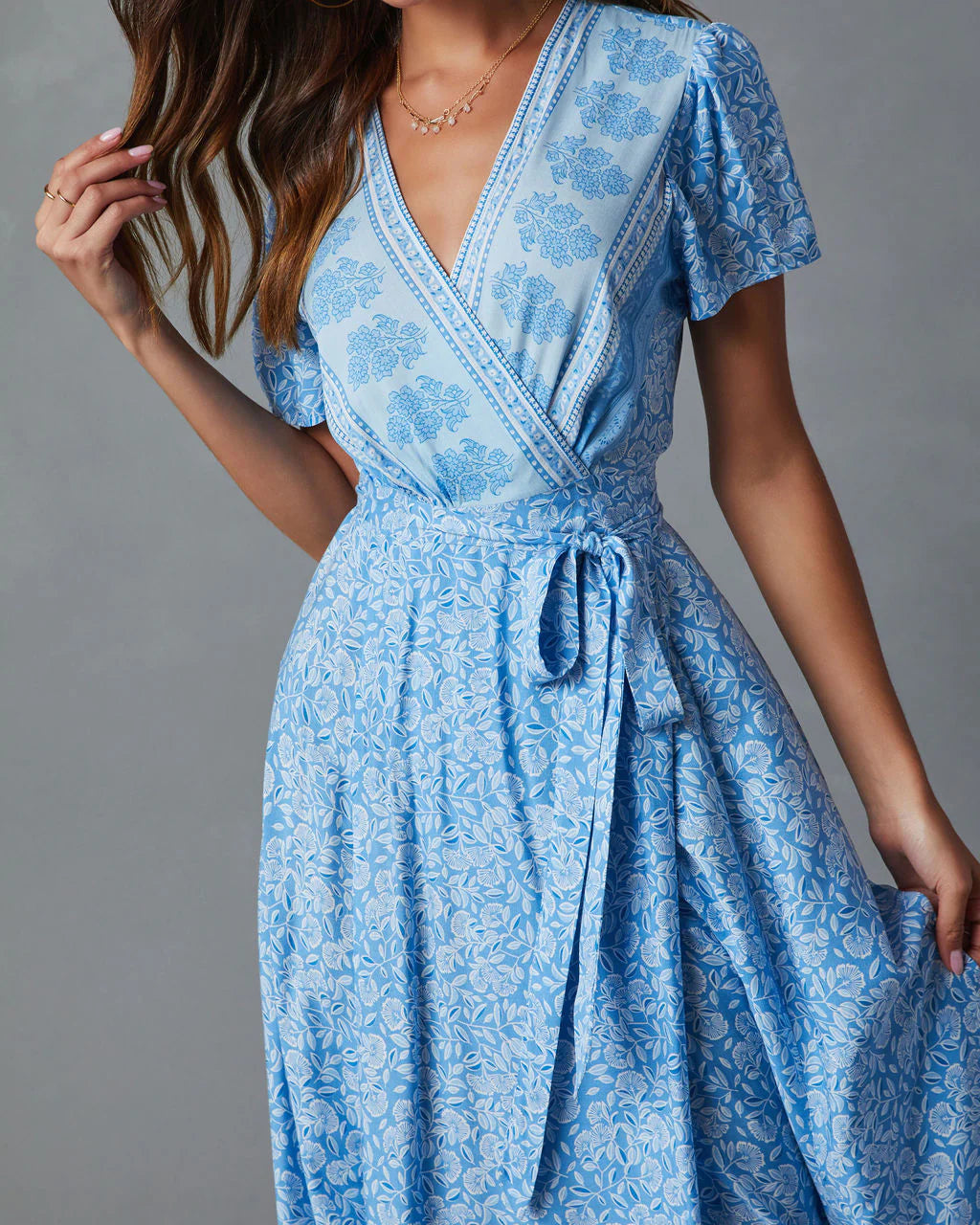 Mae Printed Short Sleeve Wrap Maxi Dress