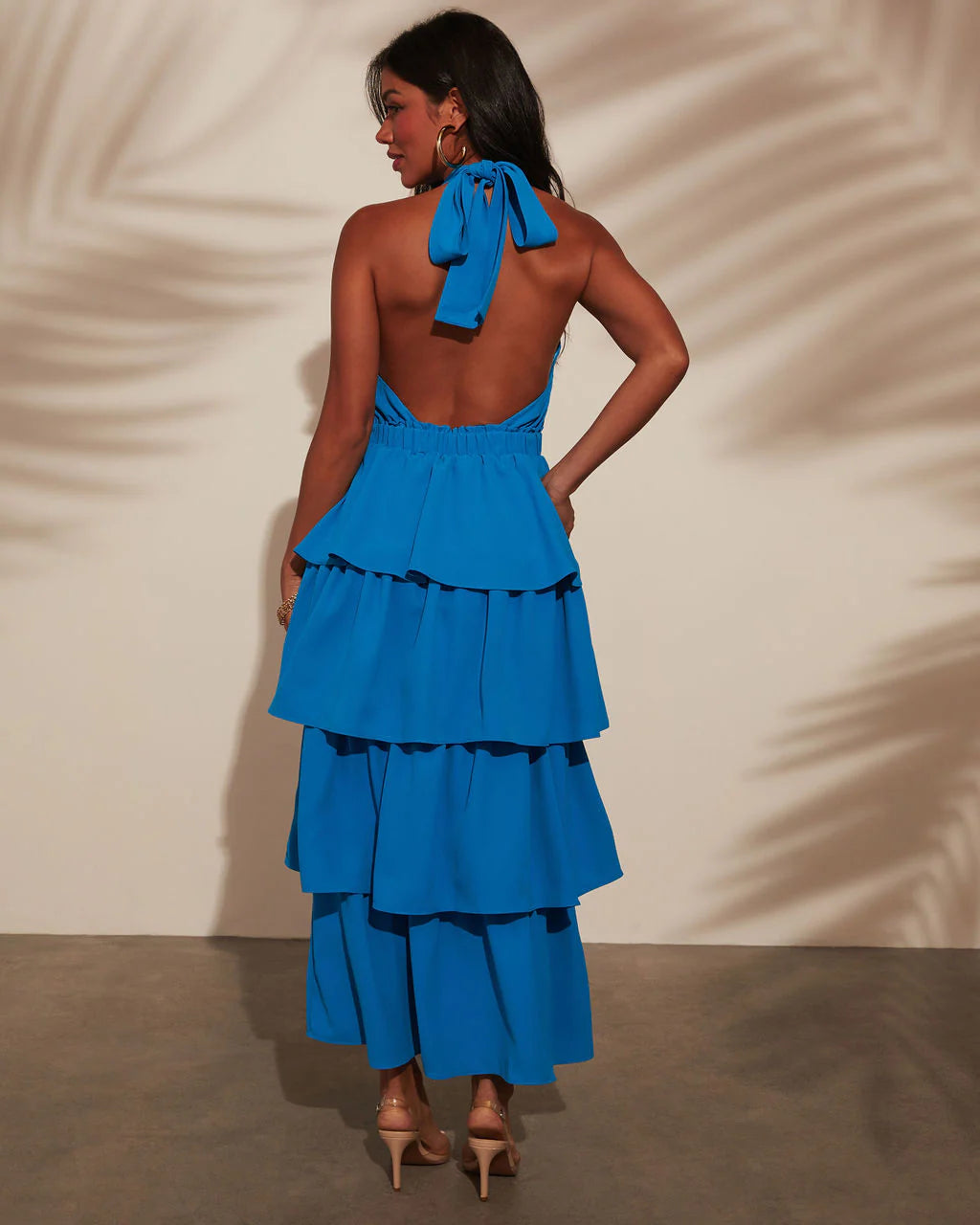 Salsa Dance Ruffle Tiered Halter Maxi Dress