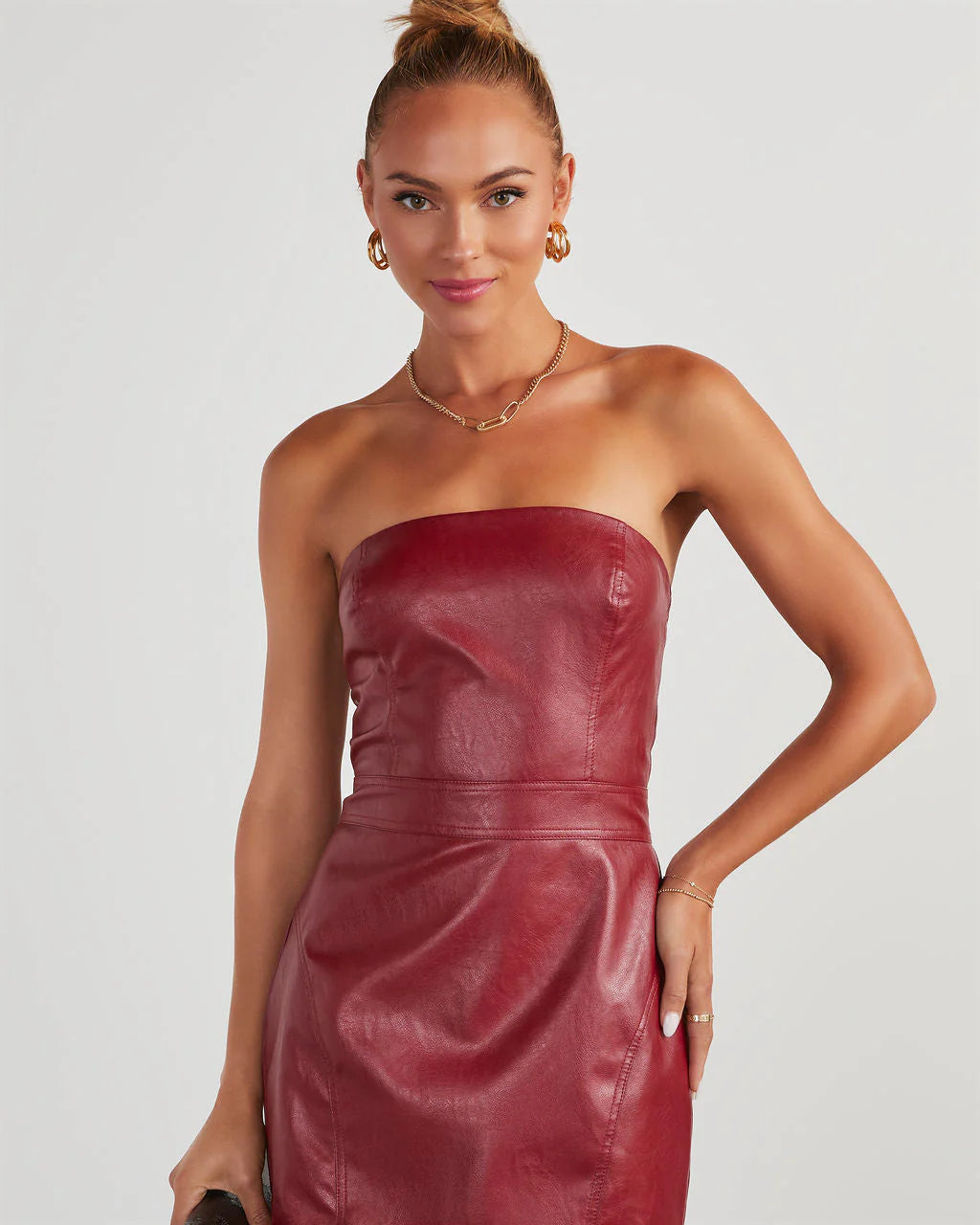 Evette Faux Leather Strapless Mini Dress