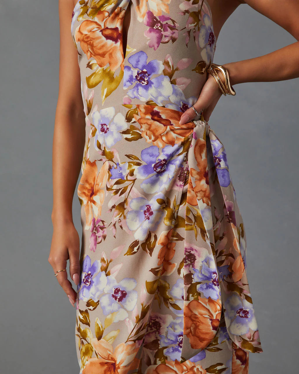 Floral Beauty Twist Front Halter Midi Dress