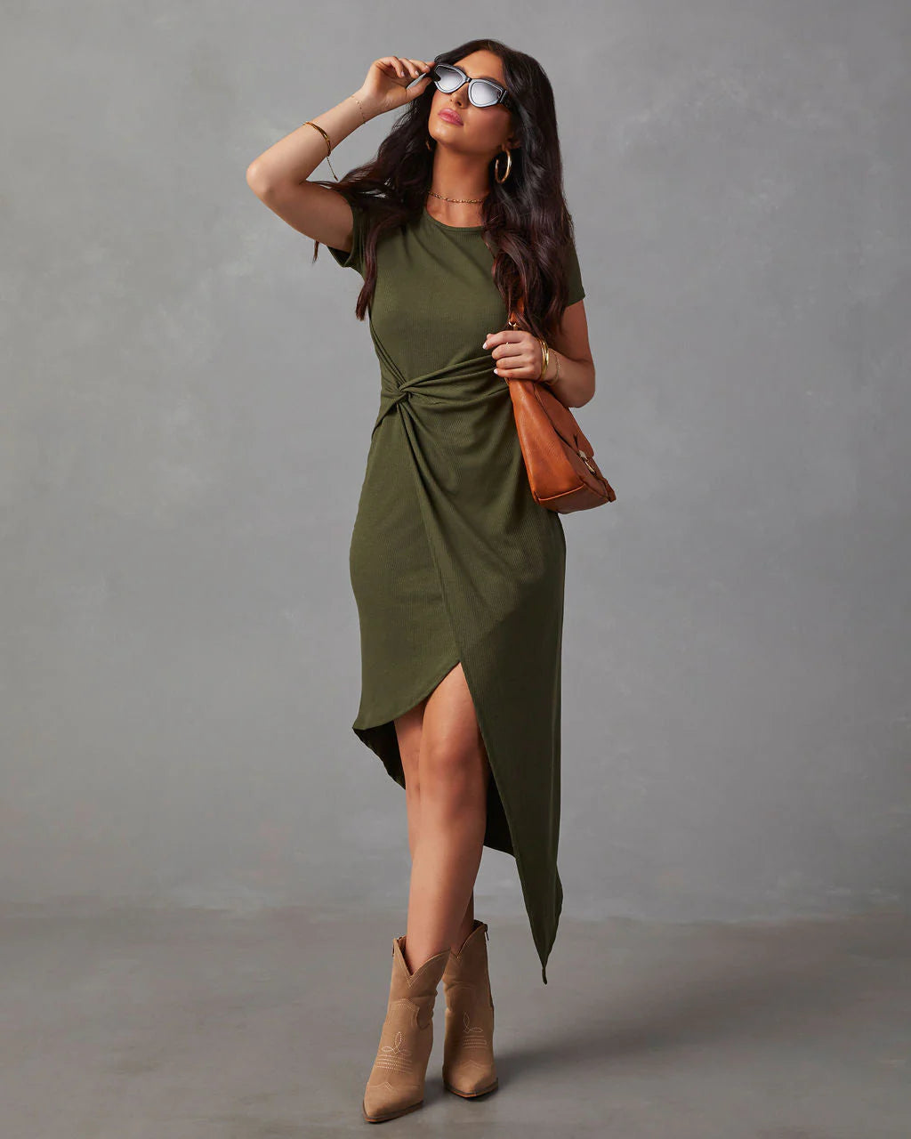 Shannon Twisted Asymmetrical Midi Dress