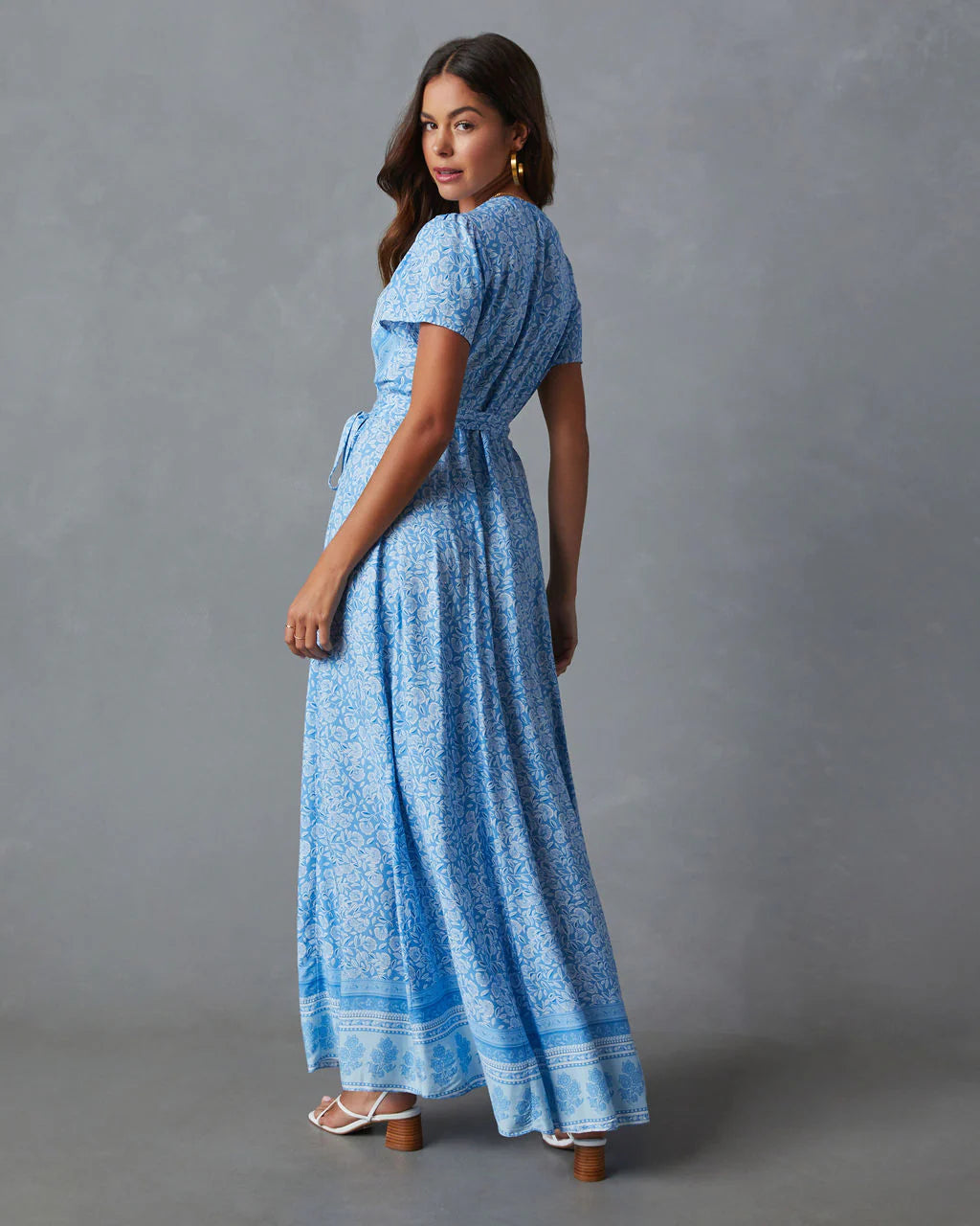 Mae Printed Short Sleeve Wrap Maxi Dress