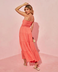 Rosalina Strapless Smocked Tiered Maxi Dress