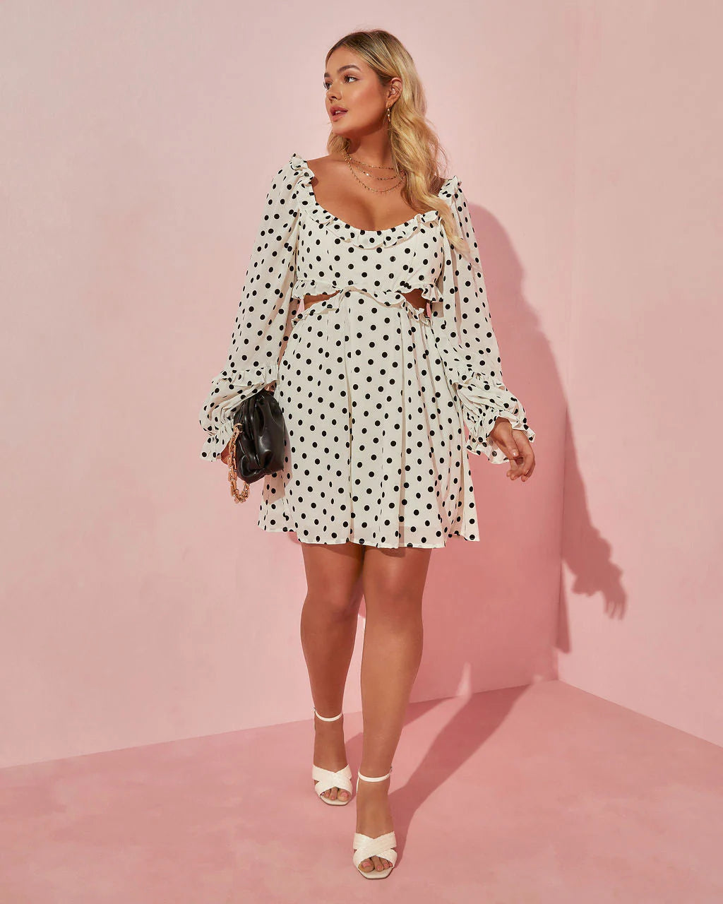 Always Bonita Polka Dot Cutout Mini Dress