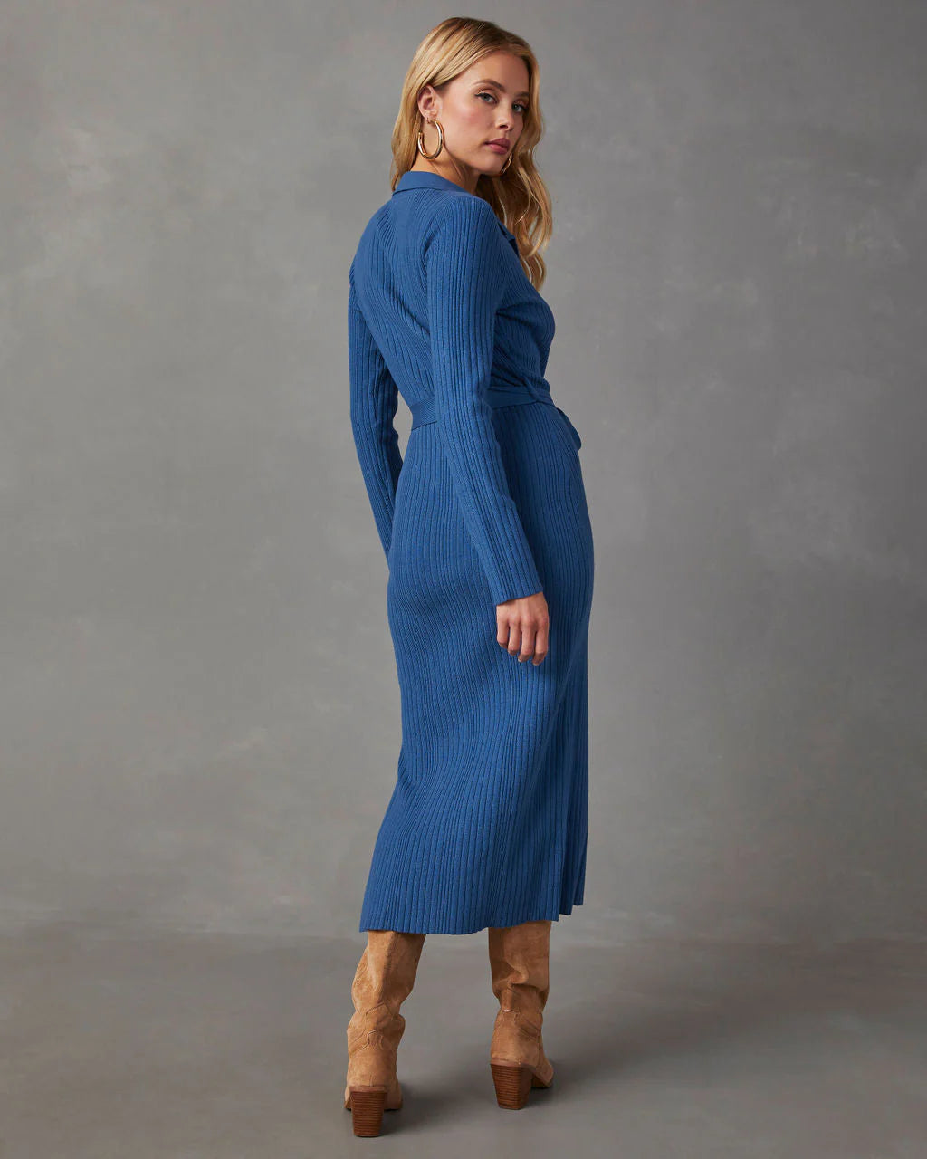 Asmara Tie Waist Midi Sweater Dress