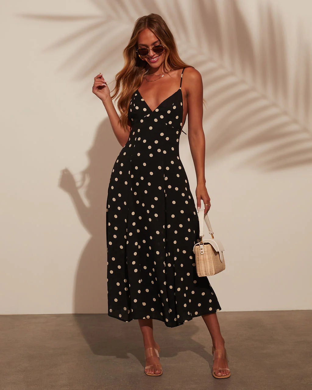 Sicily Polka Dot Pocketed Midi Dress