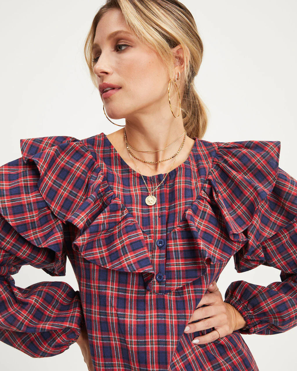 Be Merry Plaid Ruffle Mini Dress