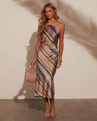 After Hours Striped Satin Midi Dress