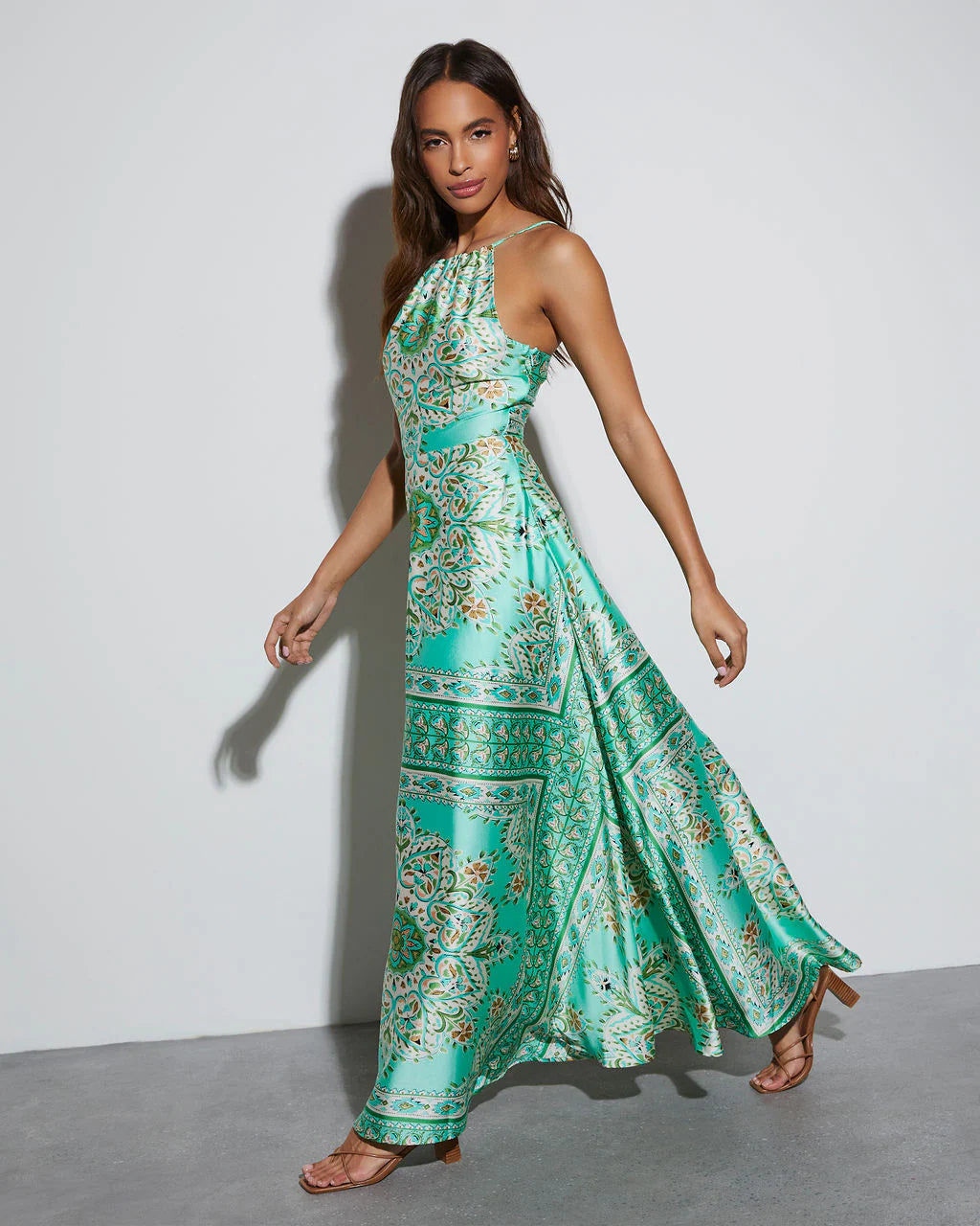 Gayle Satin Printed Maxi Dress