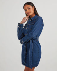 Joannie Denim Tie Waist Mini Dress