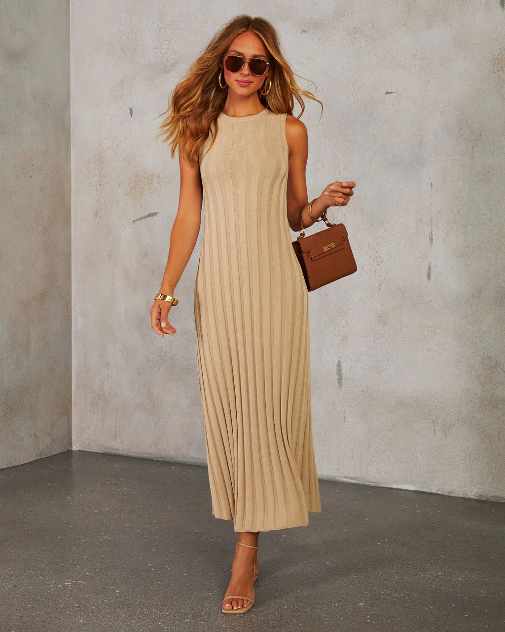 Fine Line Ribbed Midi Dress