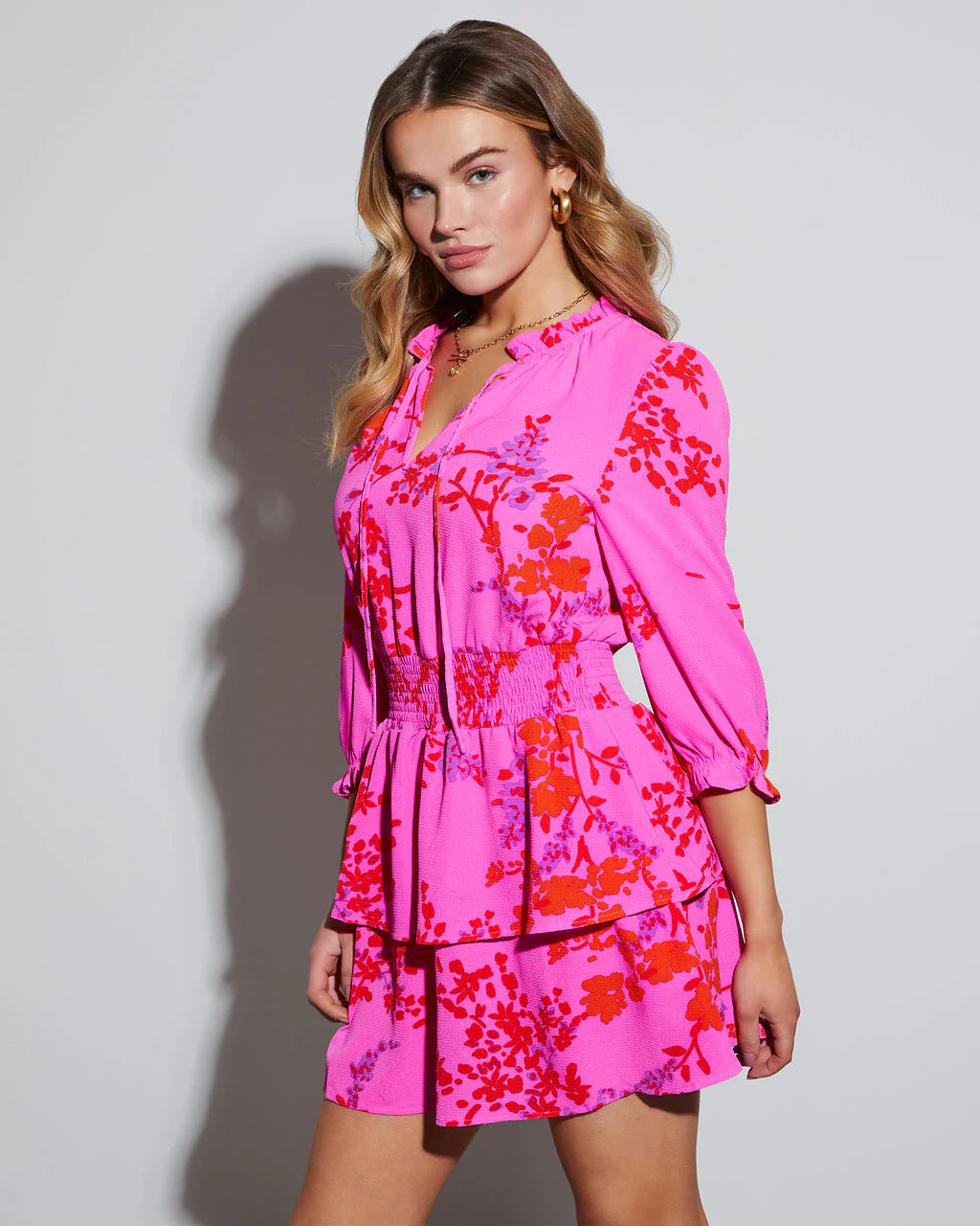 Fatima Floral Tiered Mini Dress