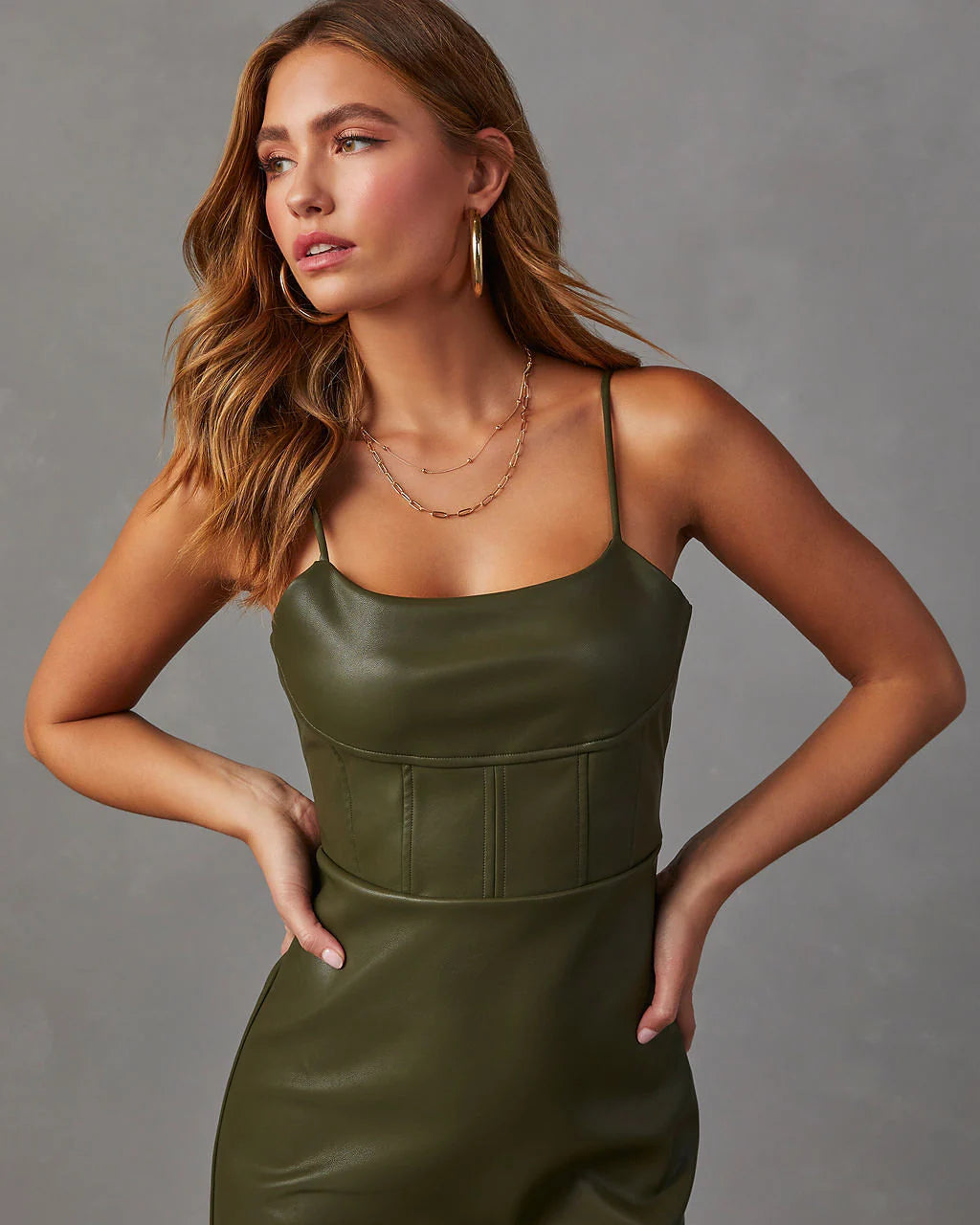 Lovette Faux Leather Midi Dress