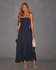 Darlene Linen Tiered Back Cutout Maxi Dress