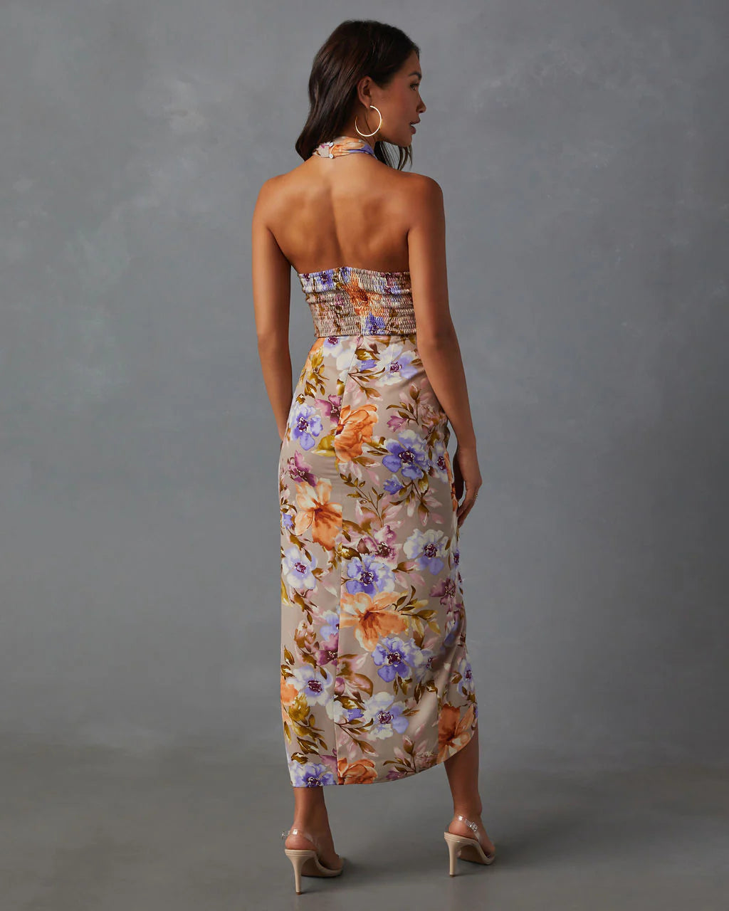 Floral Beauty Twist Front Halter Midi Dress