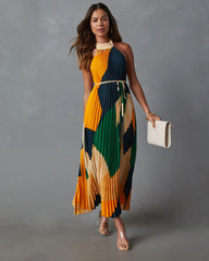 Cheyenne Abstract Pleated Halter Midi Dress