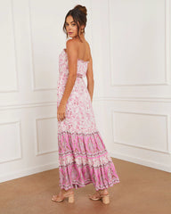 Fia Strapless Border Print Tie Waist Maxi Dress