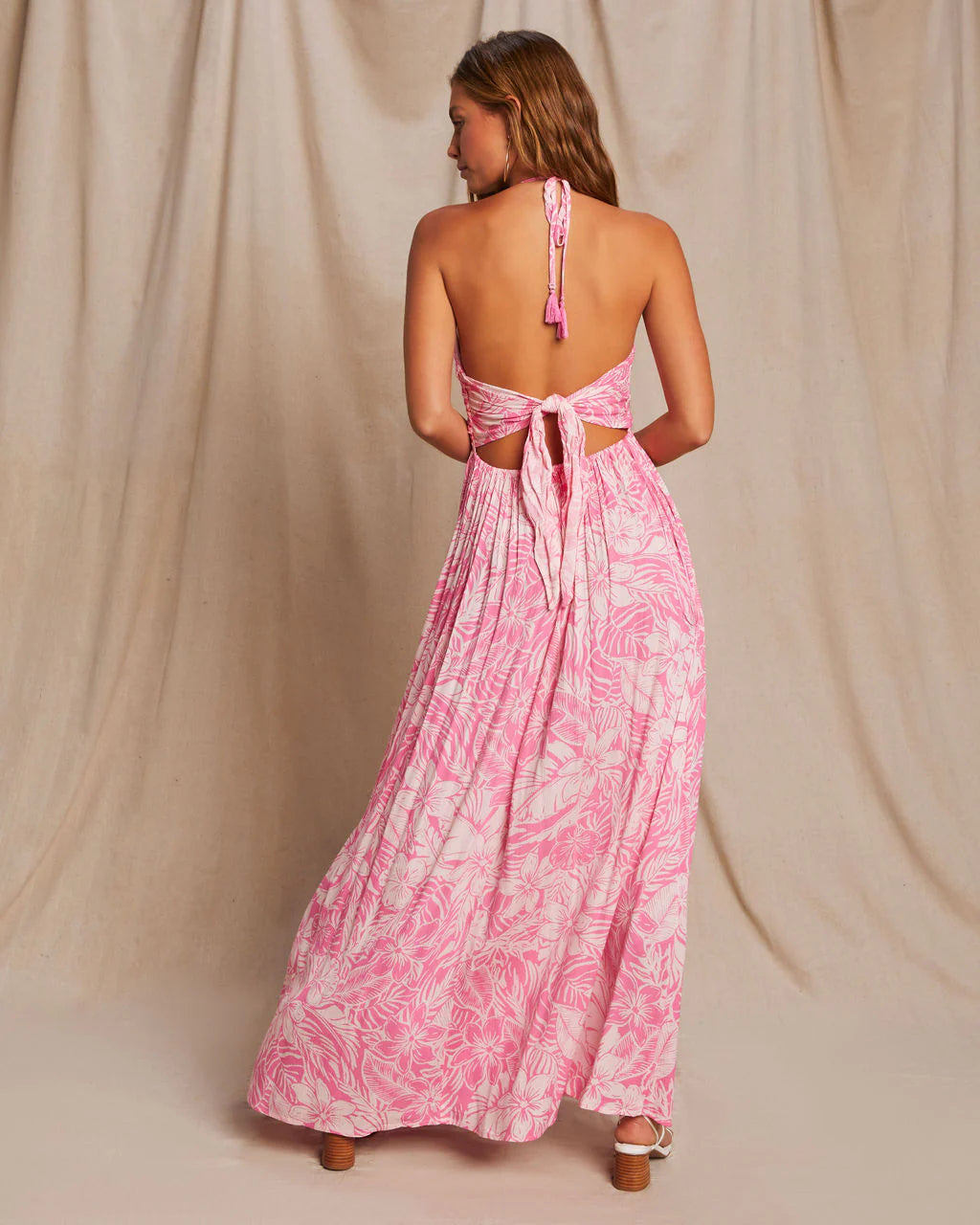 Honolulu Halter Tropical Print Maxi Dress