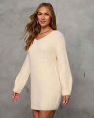 Cozy Threads V Neck Mini Sweater Dress