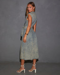 Nola Denim Tie Waist Collared Midi Dress