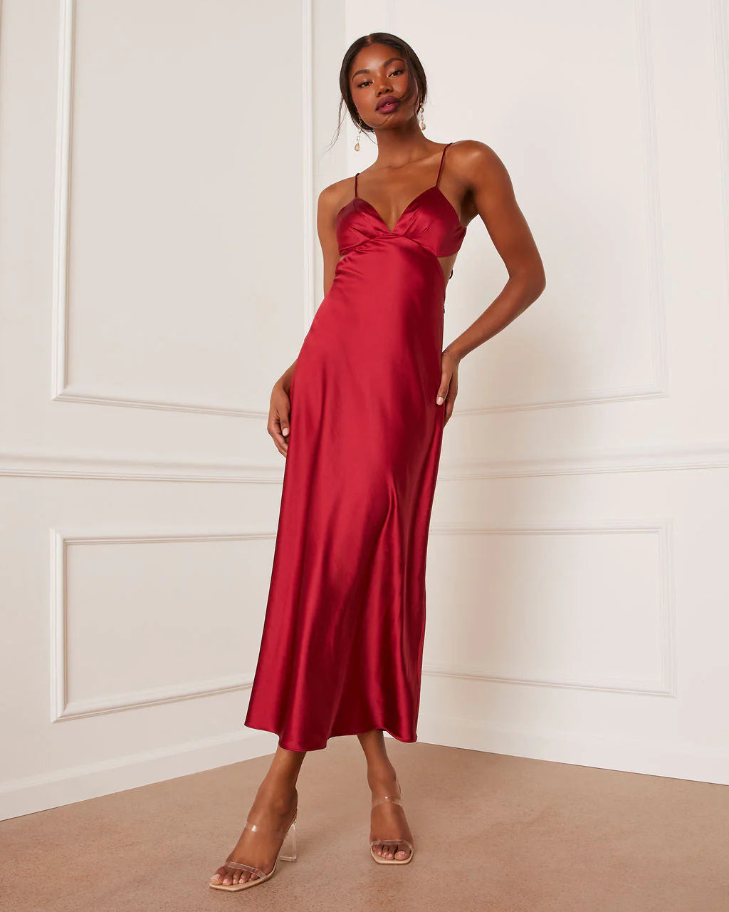 Renelle Satin Cutout Midi Dress