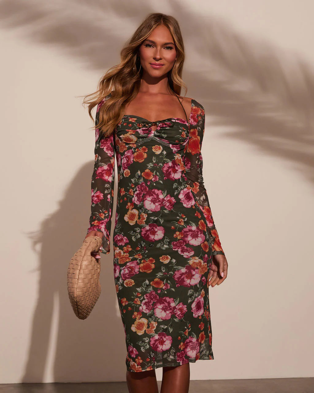 Katarina Floral Print Halter Neck Midi Dress