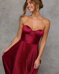 Leanna Strapless Bustier Satin Maxi Dress