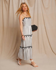 Paislee Tassel Striped Tiered Midi Dress