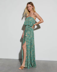 Caribbean Islands Strapless Maxi Dress