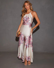 Marianne Satin Halter Printed Maxi Dress