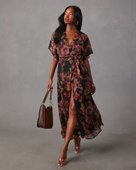 Aubrey Surplice Chiffon Floral Maxi Dress