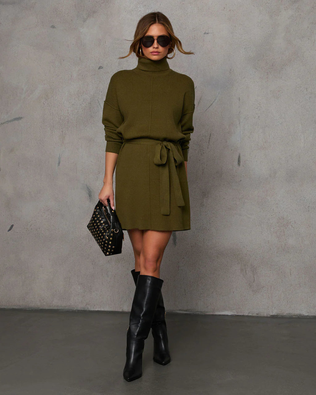 Marsella Tie Waist Mini Sweater Dress