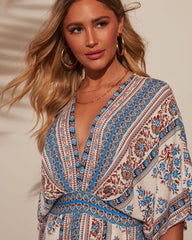 By The Shore Kimono Sleeve Empire Maxi Dress