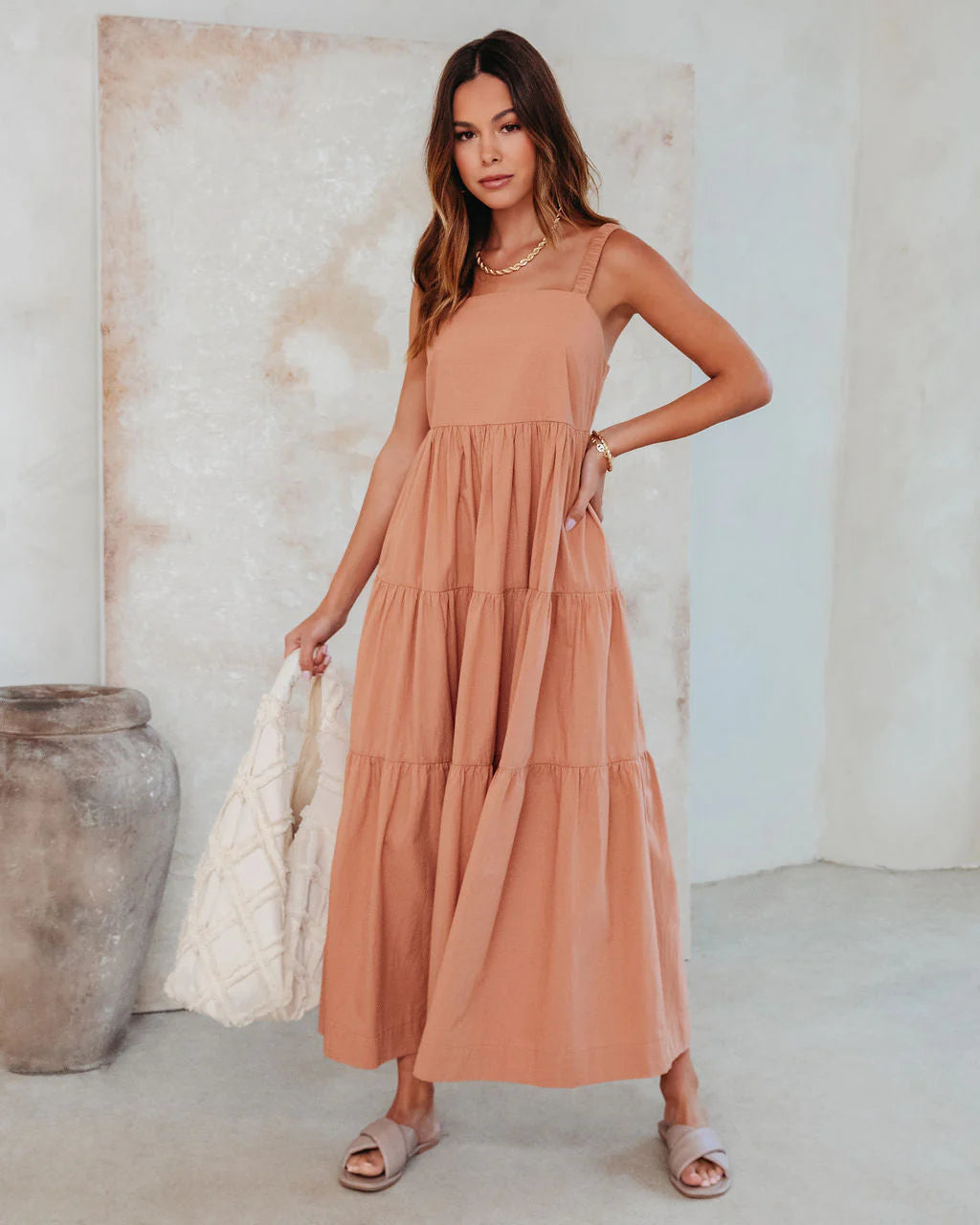 Madelina Tiered Cotton Blend Midi Dress