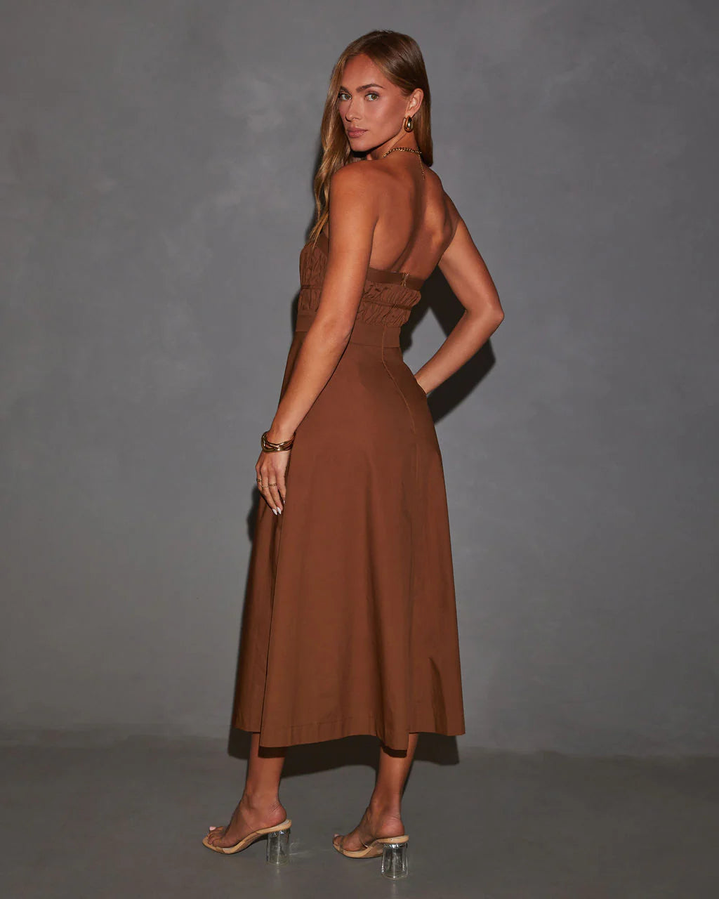 Ryann Strapless Front Cutout Midi Dress