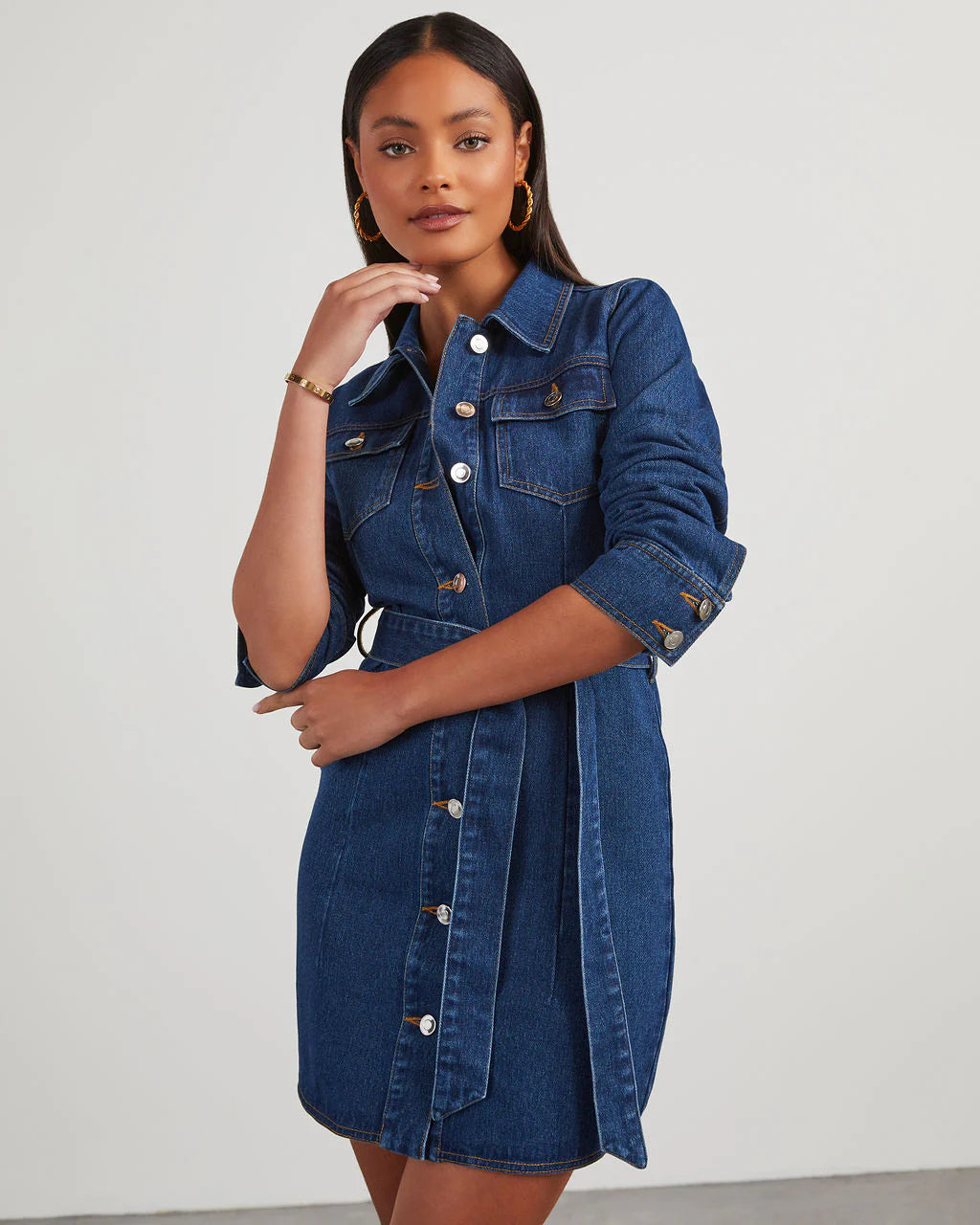 Joannie Denim Tie Waist Mini Dress