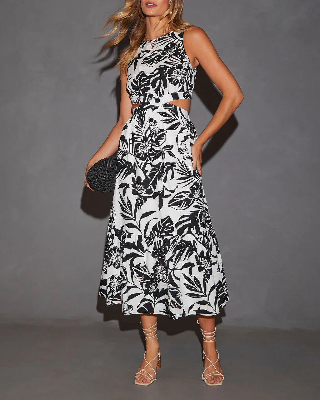 Malakai Tropical Print Midi Dress