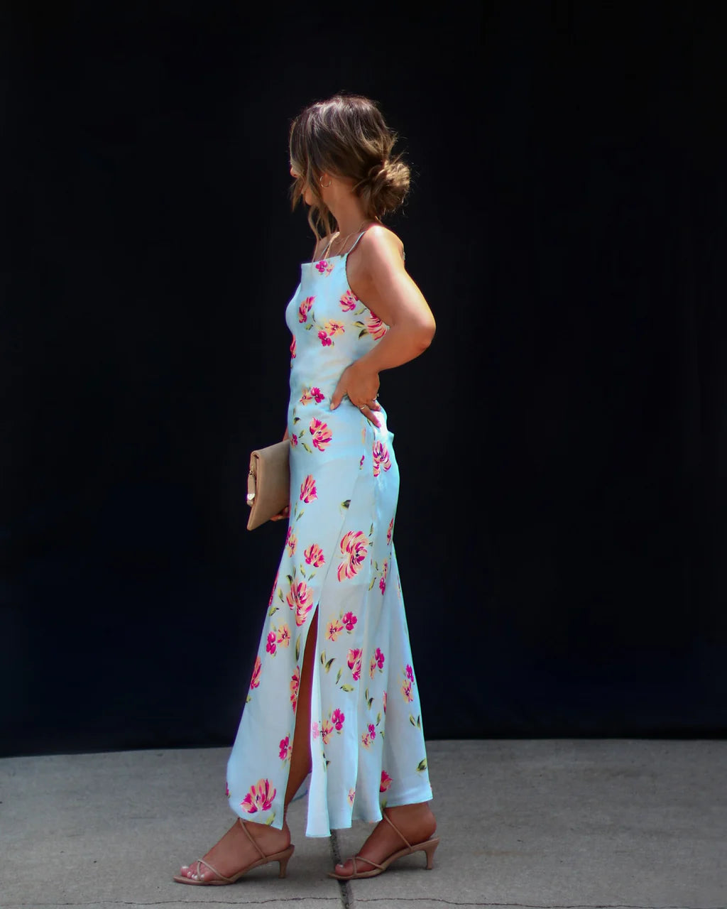 Monae Floral Asymmetrical Neck Midi Dress