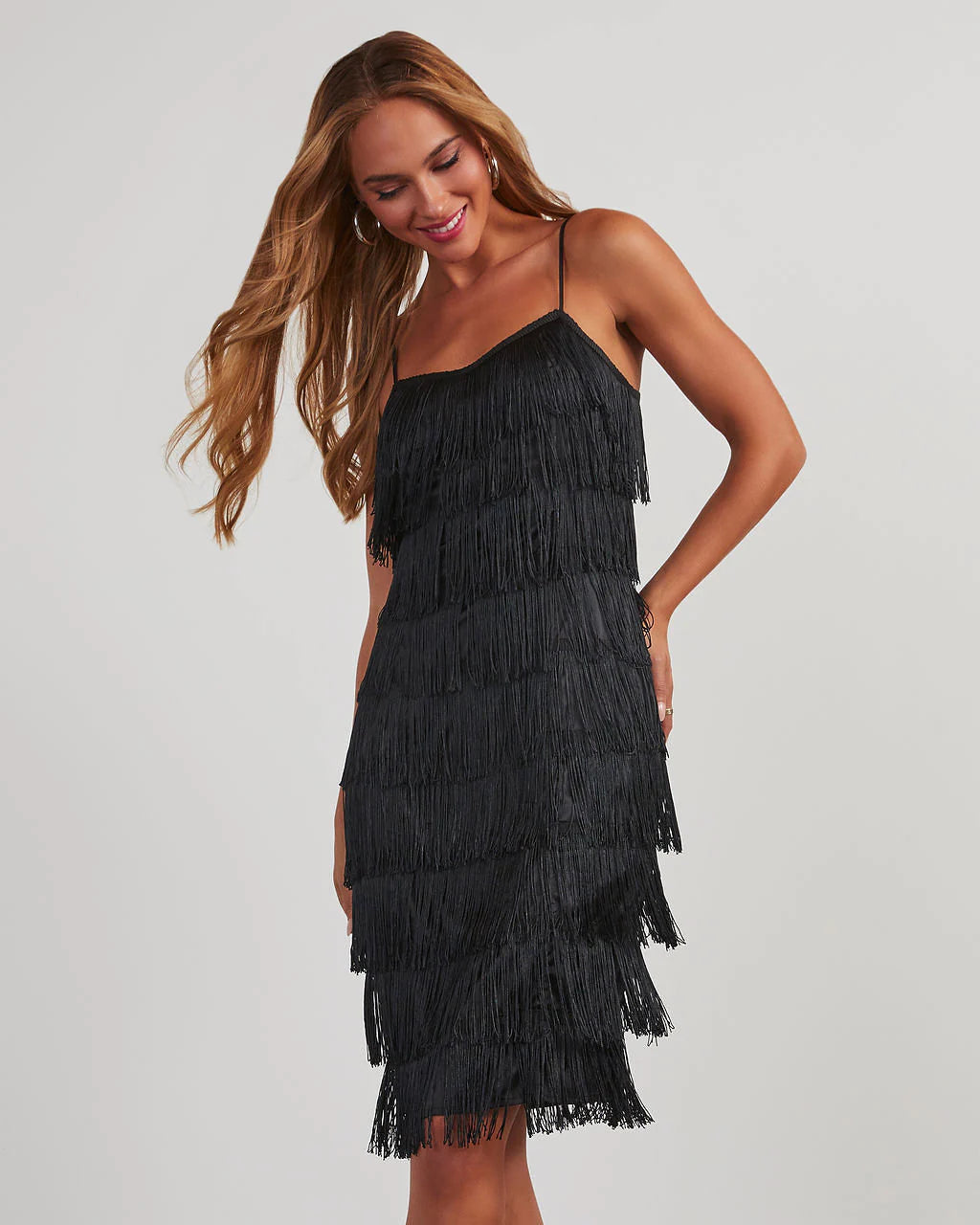 Speakeasy Tiered Fringe Midi Dress