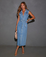 Gretel Tie Waist Collared Denim Midi Dress