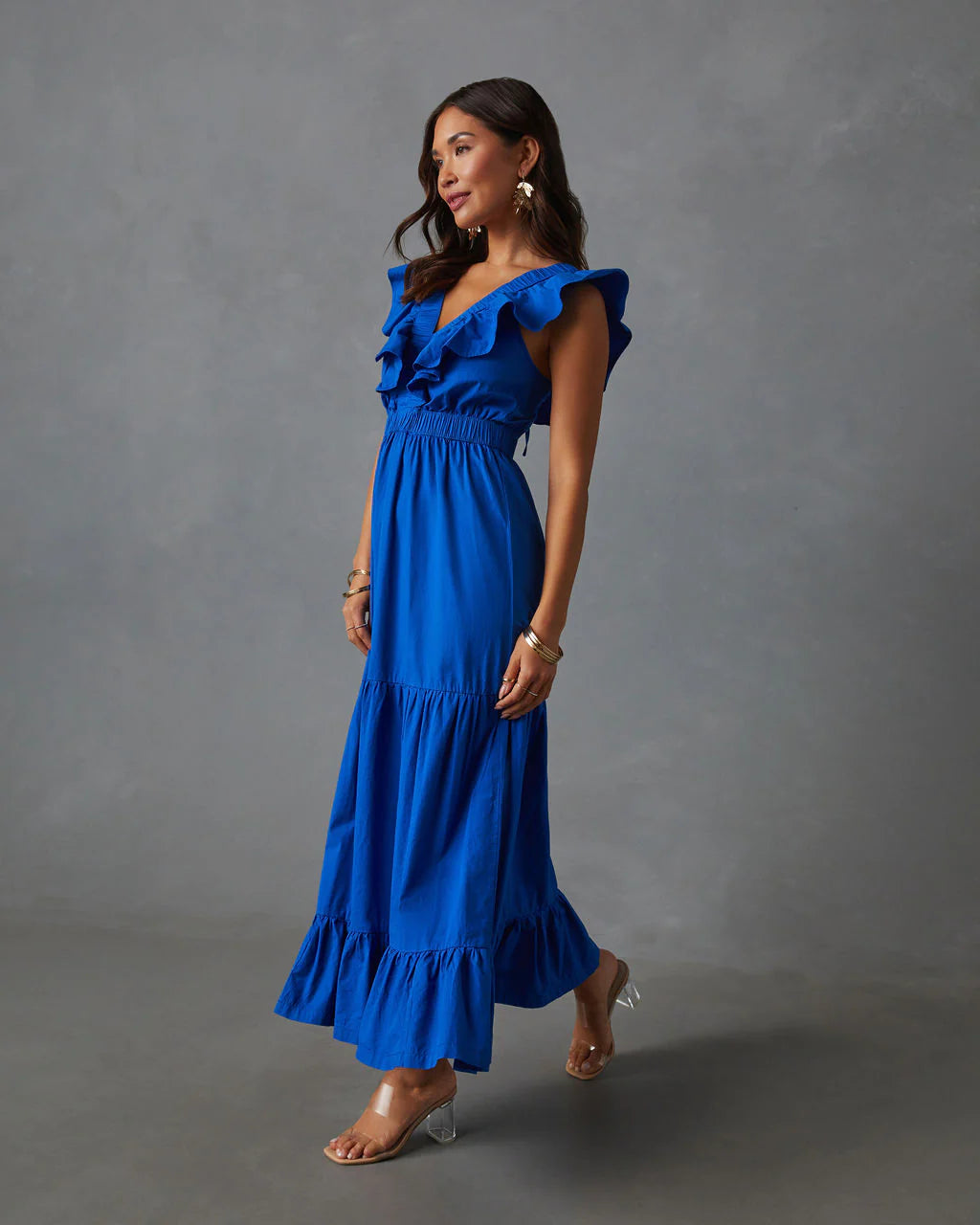 Minerva Tiered Ruffle V-Neck Maxi Dress