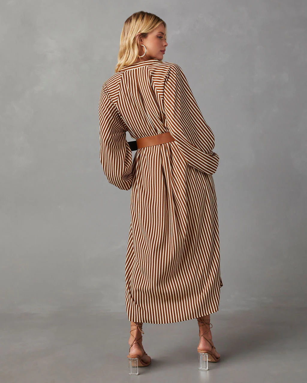 Dimarco Striped Pocketed Belted Midi Dress