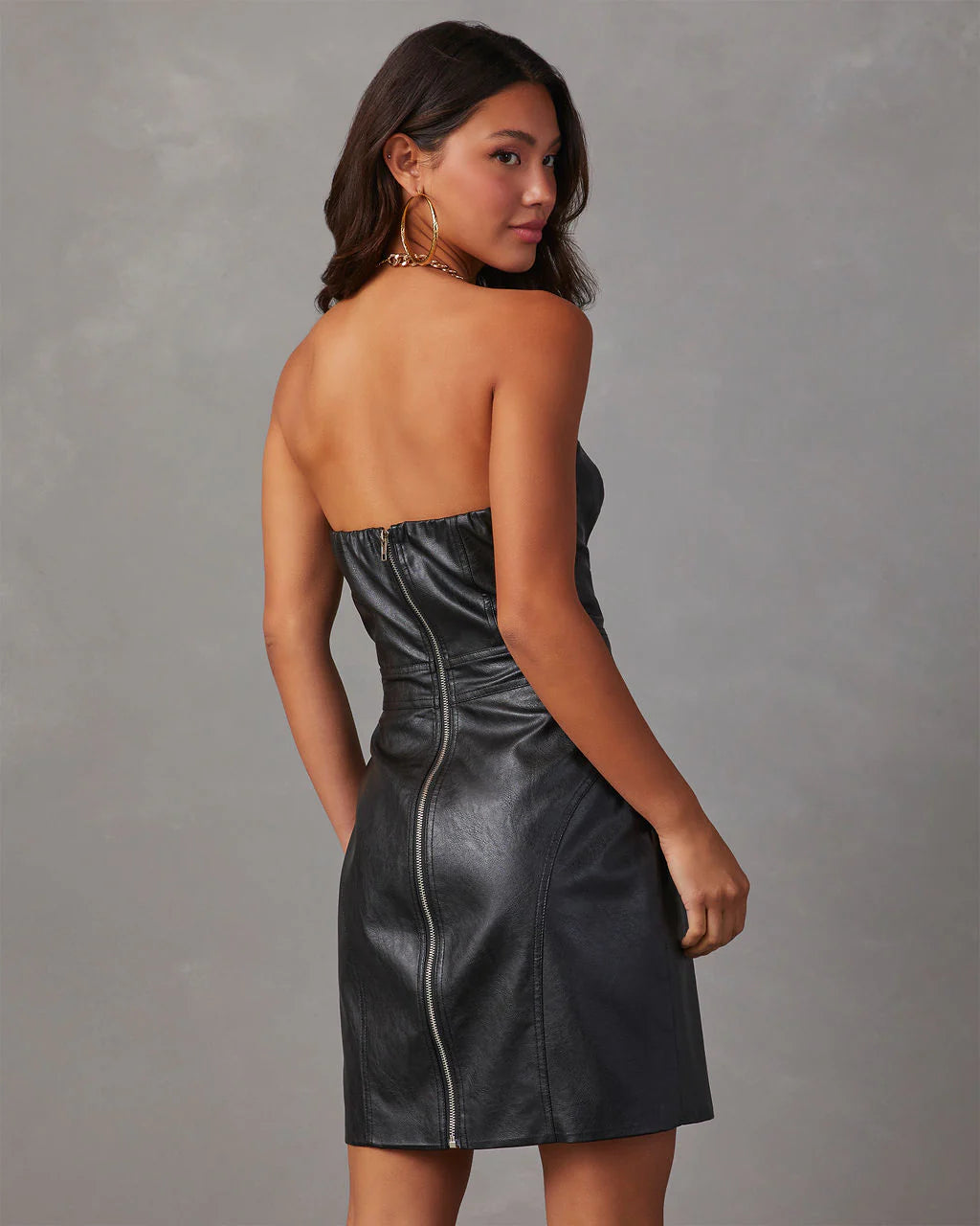 Evette Faux Leather Strapless Mini Dress