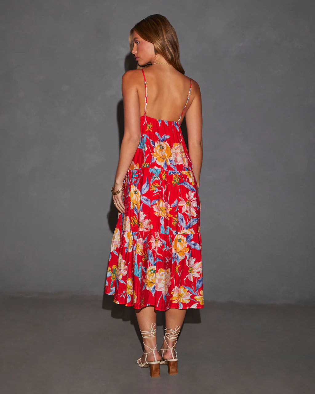 Cynthia Floral V-Neck Tiered Midi Dress