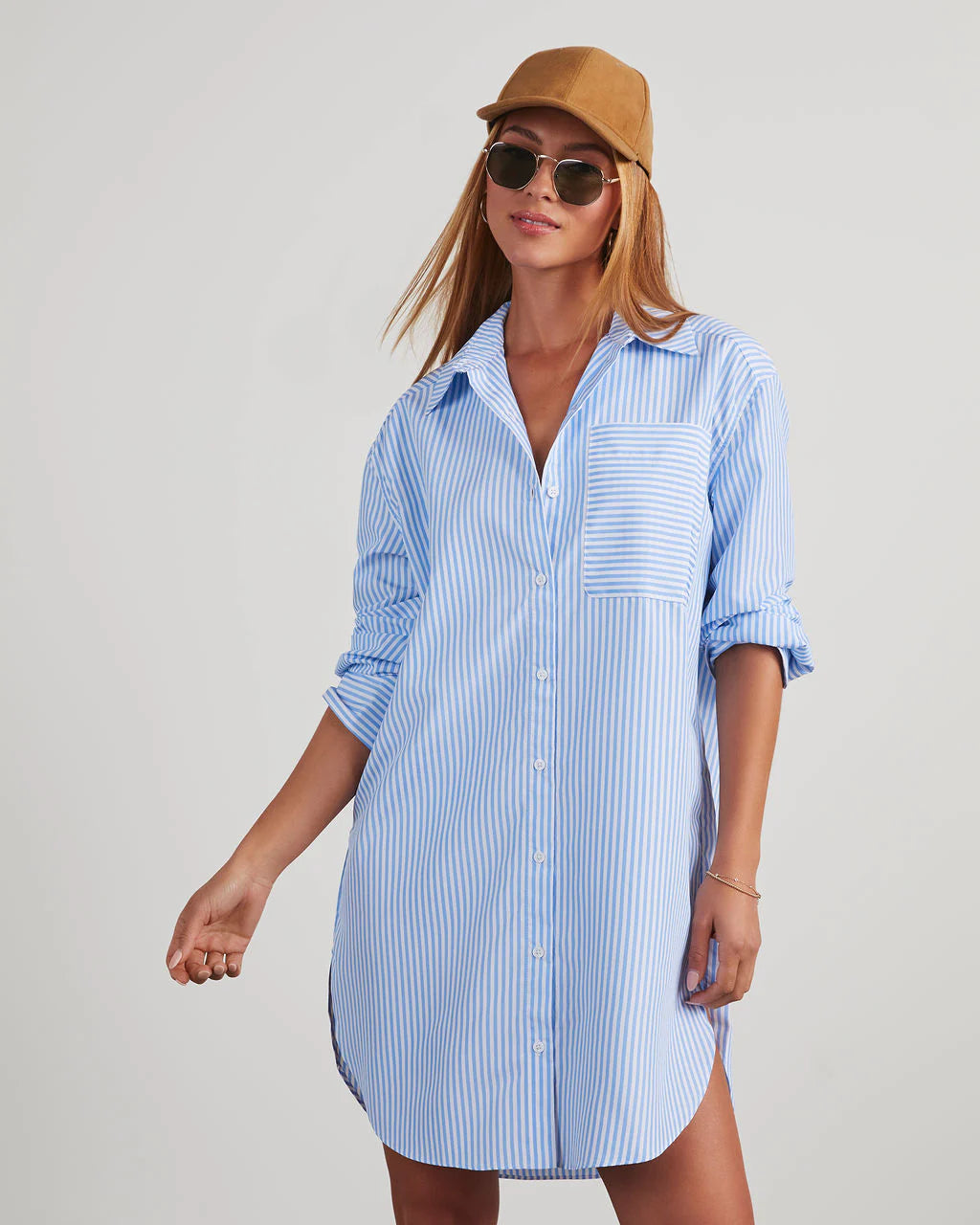 Meagan Striped Mini Shirt Dress