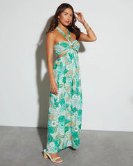 Moana Halter Tropical Print Maxi Dress