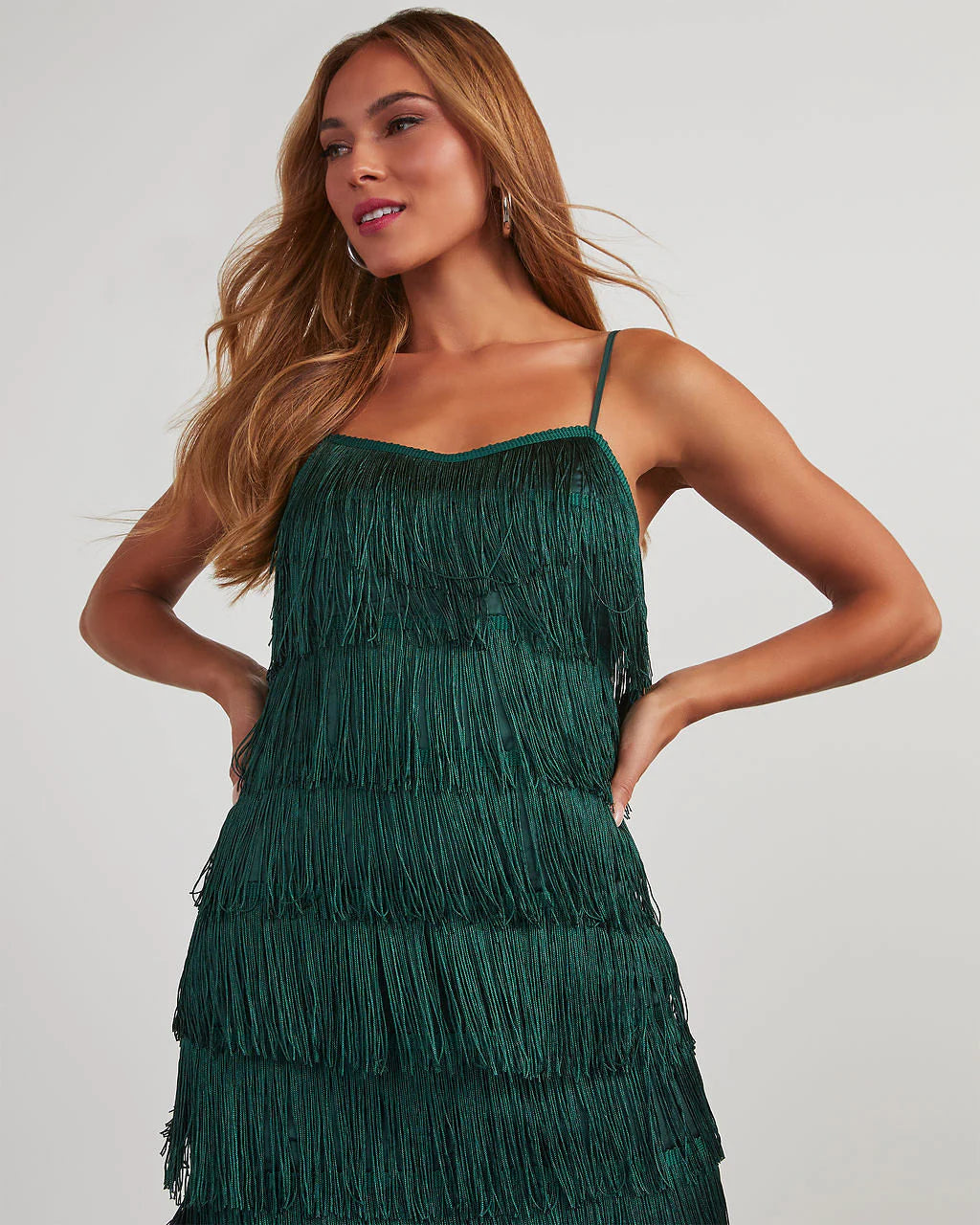 Speakeasy Tiered Fringe Midi Dress