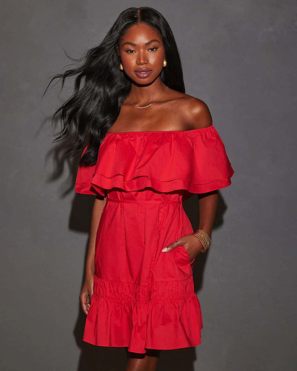 Ruby Off The Shoulder Tie Waist Mini Dress