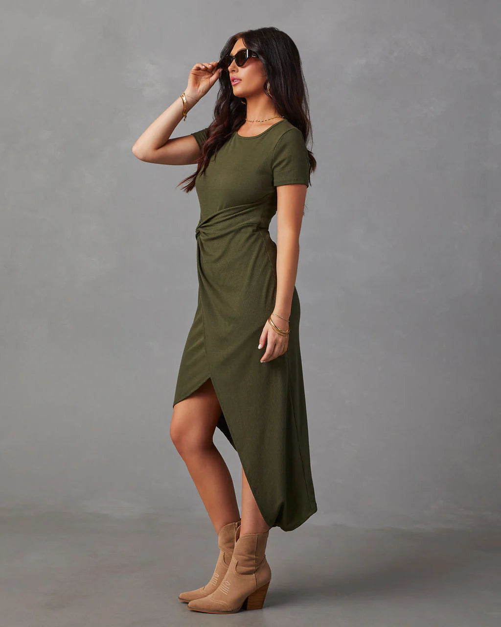 Shannon Twisted Asymmetrical Midi Dress